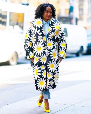 0 Moncler Genius Richard Quinn Daist Print Down Filled Coat worn by Yara Shahidi New York City January 15, 2020
