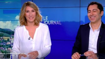 La blouse jacquard motif python studs épaules de Caroline Delage dans William à midi le 15.01.2020