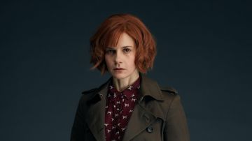 Burgundy Dog Print Shirt of Gillian Chamberlain (Louise Brealey) in A Discovery of Witches (S01)