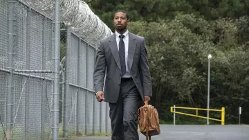 Blue Navy Tie worn by Bryan Stevenson (Michael B. Jordan) in Just Mercy