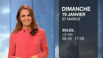 La blouse orange de Cali Morales dans Météo de M6 du 18 01 2020