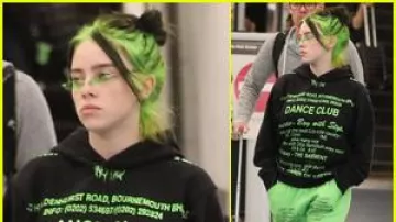 Green hoodie of Billie Eilish in Billie Eilish - Funny Moments