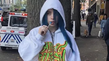 BIL­LIE EIL­ISH GRAFIT­TI HOOD­IE worn by Billie Eilish in Billie Eilish - Funny Moments