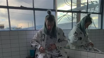 Leave Me Alone White Puffer Coat worn by Billie Eilish in Billie Eilish - Funny Moments