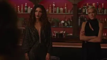 Metallic Plunge Neck Jumpsuit worn by Dinah Drake (Juliana Harkavy) in Arrow Season 8 Episode 9