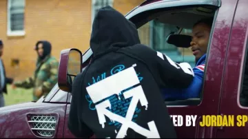 Off-White Black graphic arrows printed hoodie of Key Glock in the music video Key Glock - Look At They Face (Official Video)