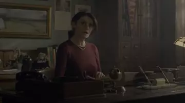 Burgundy Crewneck Sweater worn by Mary Wardwell (Michelle Gomez) in Chilling Adventures of Sabrina Season 3 Episode 1