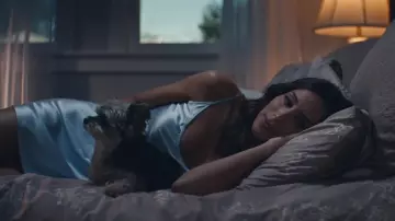 Light blue silk slip of Danielle Jonas in Jonas Brothers - What A Man Gotta Do (Official Video)