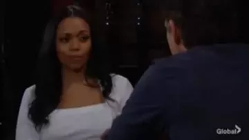 Lafayette 148 New York White Square Neck Top worn by Hilary Curtis (Mishael Morgan) as seen on The Young and the Restless January 27, 2020