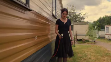 Black midi A line lace skirt worn by Maeve Wiley (Emma Mackey) as seen in Sex Education (S02E02)