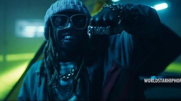 Gucci Green oversized Web jacket of Lil Wayne in the music video Travis Barker - “Gimme Brain” feat. Lil Wayne & Rick Ross (Official Music Video - WSHH Exclusive)