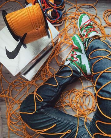 The nikes with green laces orange neon on the account Instagram of @tonton_gibs