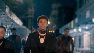 Dior Black Logo-Strap Double Breasted Coat of A Boogie wit da Hoodie in the music video A Boogie Wit Da Hoodie - King of My City [Official Music Video]