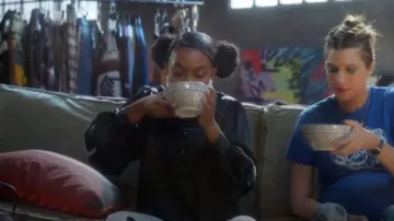 Black & White Dot Cropped Silk Blouse worn by Zoey Johnson (Yara Shahidi) in grown-ish Season 3 Episode 3