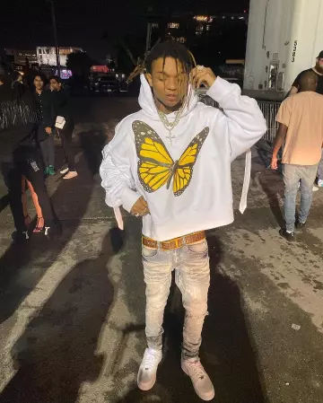 Palm Angles White butterfly-print buckle-strap hoodie of Swae Lee on the Instagram account @swaelee