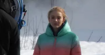 Marks & Spencer Ombre Padded Coat worn by a little girl (maybe Young Child Madelein Swann) on the set of No Time to Die in Nittedal in Norway
