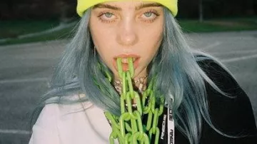 50/50 Short Sleeve (Black/White) Shirt worn by Billie Eilish in Billie Eilish - Funny Moments