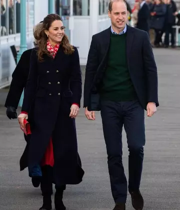 Hobbs Bianca Mélange de Laine Manteau porté par Catherine, Duchesse de Cambridge, au Sud du pays de Galles, le 4 février 2020