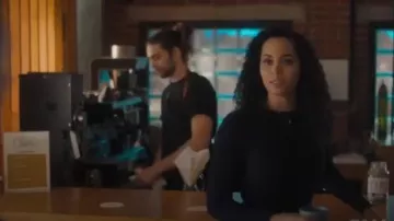 Navy Blue Ribbed Peplum Sweater worn by Macy Vaughn (Madeleine Mantock) in Charmed Season 2 Episode 11