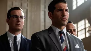 Blue white and Red Tie worn by Lee Iacocca (Jon Bernthal) as seen in Ford v Ferrari