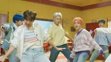 Lo­go Print Satin Bomber Jack­et worn by J-Hope in the music video BTS (방탄소년단) '작은 것들을 위한 시 (Boy With Luv) feat. Halsey' Official MV