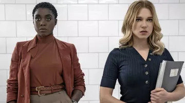 Brown leather double slim belt worn by Nomi (Lashana Lynch) as seen in No Time to Die