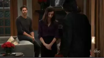 Theory Pur­ple Silk Blouse worn by Anna Devane (Finola Hughes) as seen on General Hospital February 5, 2020