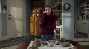Suéteres de cuello BurgundY Beases usados por Jen (Krista Marie Yu) en Last Man Standing Temporada 8 Eposodio 9
