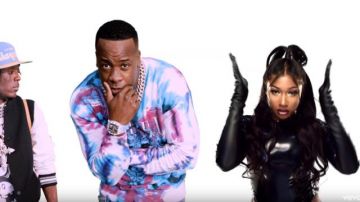 Guantes de cuero negro hasta el codo de Megan Thee Stallion en Yo Gotti - Pose (Official Music Video) ft. Megan Thee Stallion, Lil Uzi Vert