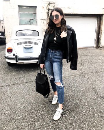 Topshop Black Biker Jacket de Karen en la cuenta de Instagram @everbstyled