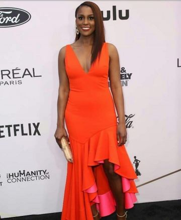 Yellow V-Neck Long Dress worn by Issa Rae on the Instagram account @thefourfivefour