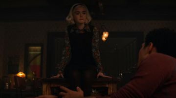 The black dress square neck worn by Sabrina Spellman (Kiernan Shipka) in The New Adventures of Sabrina (S03E08)