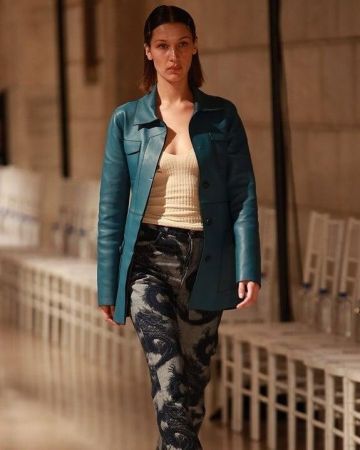 Leo Blue Den­im Hera Pants worn by Bella Hadid New York City February 10, 2020