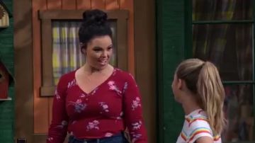 Red Floral Long Sleeve Top worn by Lou Hockhauser (Miranda May) in BUNK'D Season 4 Episode 20