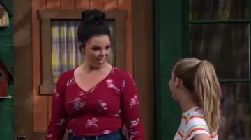 Red Floral Long Sleeve Top worn by Lou Hockhauser (Miranda May) in BUNK'D Season 4 Episode 20