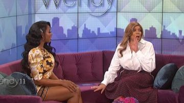 Wales bonner Pur­ple Geo­met­ric Skirt worn by Wendy Williams on The Wendy Williams Show February 11, 2020