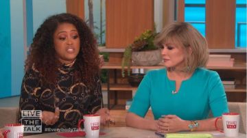 River island Scarf Print High Neck Top worn by Eve on The Talk February 11, 2020