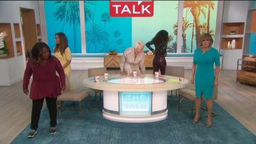 Eloquii Red Pe­plum Wrap Top worn by Sheryl Underwood on The Talk February 11, 2020