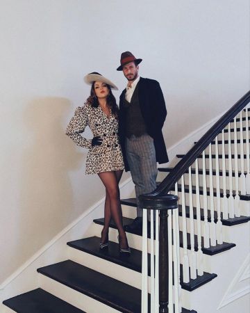Vestido Blazer estampado de leopardo de Elizabeth Gillies en la cuenta de Instagram @lizgillz