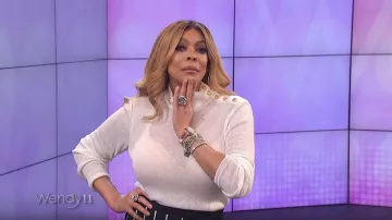 Balmain Shoul­der But­toned Turtle­neck Jumper worn by Wendy Williams on The Wendy Williams Show February 13, 2020