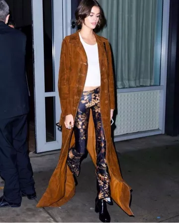Fendi Brown Suede Trench Coat worn by Kaia Jordan Gerber High Fidelity Premiere February 13, 2020