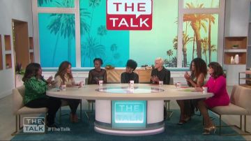 Camila coelho Bex­ley Sweater in Ivory worn by Carrie Ann Inaba on The Talk February 17, 2020