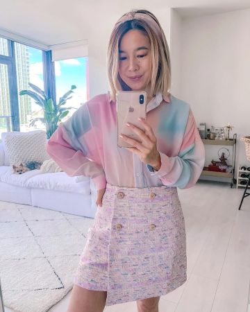 Button Up Shirt de Stephanie en la cuenta de Instagram @stephaniehlam