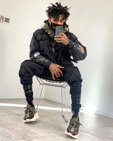 The North Face camouflage panel jacket worn by Scarlxrd in his Instagram account @scarlxrd