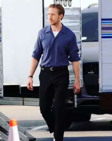 Navy Long Sleeve Shirt worn by Ryan Gosling on the Instagram account @goslingdaily