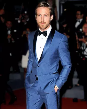 Navy Blue Tuxedo Suit worn by Ryan Gosling on the Instagram account @goslingdaily