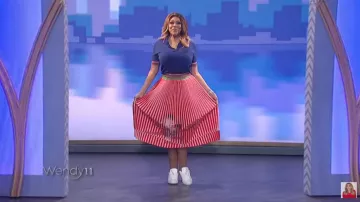 Stella jean Pleat­ed Fenc­ing Print Mi­di Skirt worn by Wendy Williams on The Wendy Williams Show February 18, 2020