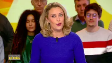 The sweater cobalt collar boat of Isabelle Moreau in The Info of the true 17.02.2020