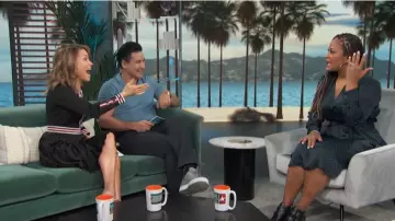 Maje Rouli Striped-Trim Dress worn by Kit Hoover on Access February 20, 2020