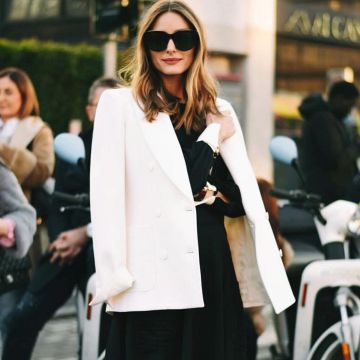 Alberta Ferretti Flannel Double Breasted Blazer worn by Olivia Palermo Alberta Ferretti Show February 19, 2020